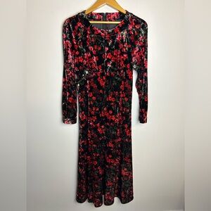 Vintage Hand Made Floral Velvet Midi Dress Xs Timeless Feminine Romantic Amish